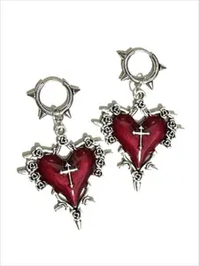 Gothic Dripping Heart Rose Cross Spike Earrings, Zinc Alloy Material, Drop Earring Type, Statement Earrings, Vintage Punk Women Party Street Style Creative Earrings, Unique Fashion Jewelry, Gothic Flair