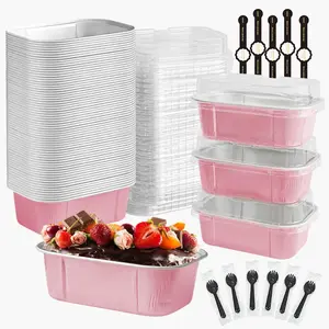 mini loaf pans with lids and spoons 50 Pack,5.5 oz Rectangle mini individual cake tins Disposable Small Aluminum Foil Baking pans