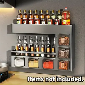 Wall-Mounted Metal Spice Rack with 6 Seasoning Boxes - Space-Saving Kitchen Organizer for Bottles, Jars, and Containers, Durable PET Material, Easy Installation, Modern Design for Contemporary Kitchens, Spice Racks, Wall Mounted Shelf