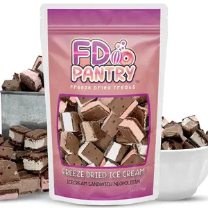Freeze Dried Ice Cream Sandwich Bites, Neapolitan, Crunchy & Sweet Snack, 2.5 oz, Dehydrated, Resealable Gift Bag, Strawberry, Vanilla, Chocolate