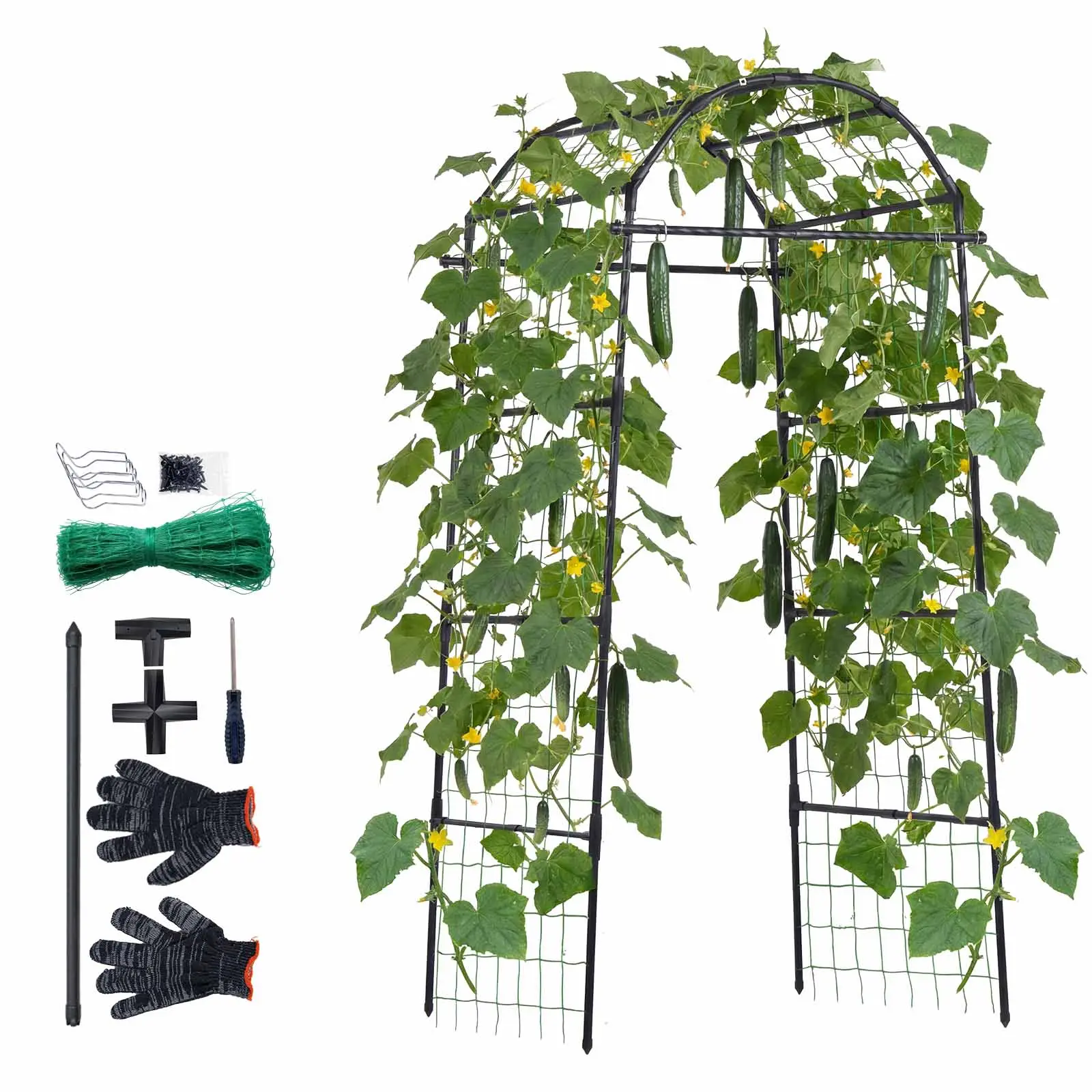 【SummerFinds】VEVOR U-Shape Metal Cucumber Trellis - Plant Stand for Raised Beds, Outdoor Support for Vine & Climbing Plants (32.01x31.5x80.71 in) - Fits Peas, Beans, Zucchini, Tomatoes, Squash, Flowers, Outdoor Plant Stand
