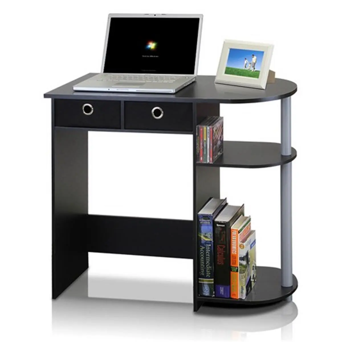 Furinno Eco-Friendly Compact Office Desk - Recycled Parts, Drawer, Book Rack, Easy Assembly, Home Laptop Table - Available in Black, Grey-Black, 28.5x31.5x15.6 in