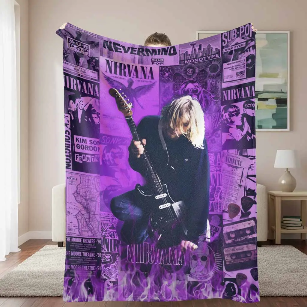 Nirvana Grunge Flannel Character Art Blanket, Iconic Band Art Print, Soft Cozy Plush Oversized Warm Throw, Bedding for Living Room & Bedroom, Perfect Gift for Music Lovers, Character Art Blankets