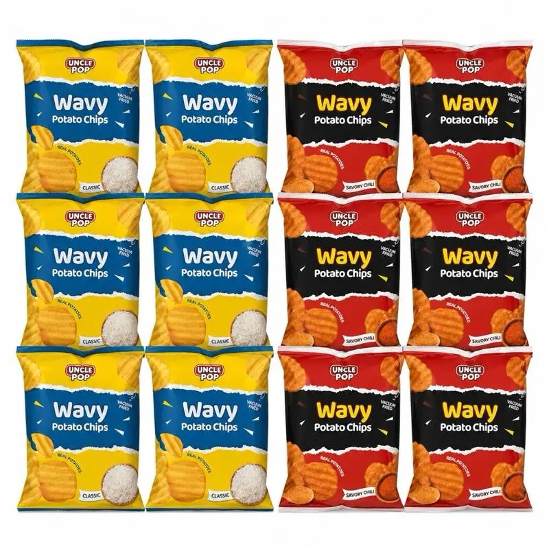Uncle Pop Wavy Potato Chips Variety Pack, Vacuum Fried Potato Chips, Original & Savory Chili, 12 Pack, 2.82 oz Each