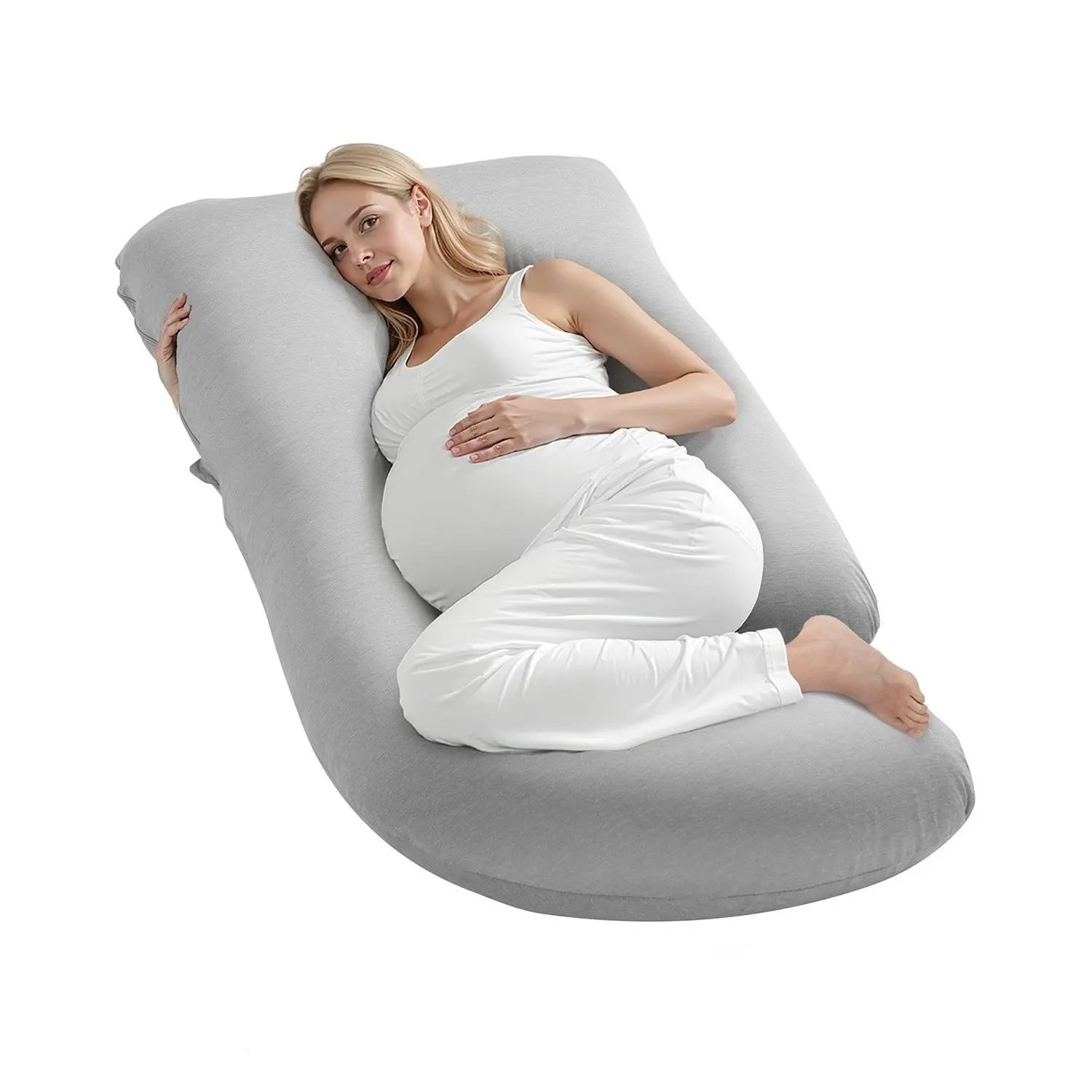 【DealsForYouDays】VEVOR Ergonomic G-Shaped Pregnancy Full-Body Support Cushion, Soft Breathable Cotton Jersey Option with Zipper Removable Washable Cover for Back, Belly Relief, 52.0 x 26.8 x 7.9 in