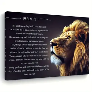 A Wooden Frame Canvas Painting - The Bible Verse of Judas the Rhino (Psalm 23) Religious Wall Art - Christian Home, Office, Church Decoration - Christmas, Wedding, Birthday Spiritual Gift - Bible Verse Print for Living Room, Bedroom, Kitchen - Symbolic Po