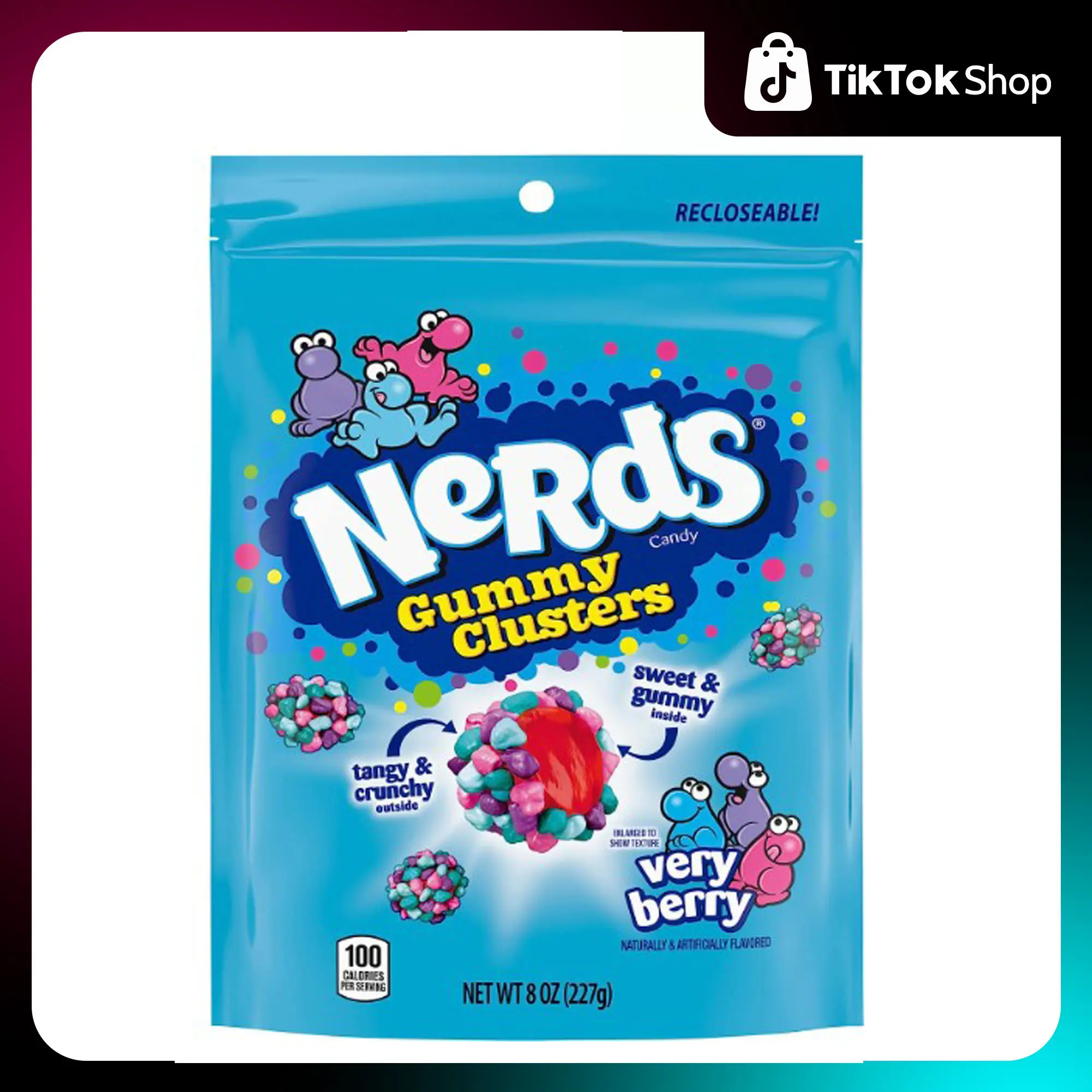 Nerds Gummy Clusters Candy, Very Berry, Resealable 8 Ounce Bag