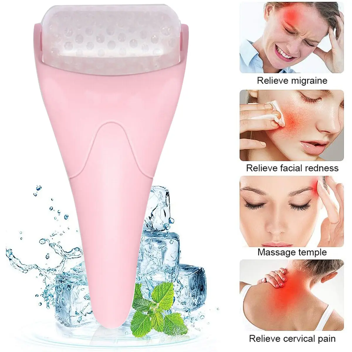 Cryo Ice Roller for Face, Pink Facial Massager for Women to Reduce Puffiness and Relieve Migraines, Cooling Skin Care Devices as a Self-Care Gift, Ice Roller Skin Care Devices