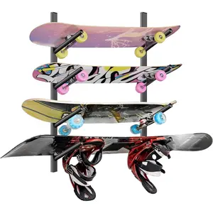 Skateboard Rack Wall Mount Skateboard Wall Hanger Snowboard Display Wall Mount Ski Holder 4-Floor Skateboard & Ski & Snowboard Storage Rack Gift for Snowboard & Ski Lovers