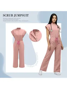 Short Sleeve Pocket Pet Hospital Workwear Doctor Scrub Uniform Multicolor Basic Jumpsuit One-piece Clinical Scrub Doctor Nursing Uniforms