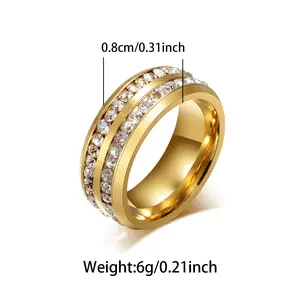 Men's Double-Row Synthetic Zircon Non-Tarnish Stainless Steel Wedding Rings, High-Quality Men's Accessories, Multi-Size Costume Jewelry for Anniversaries, Ideal Gifts,summerwins