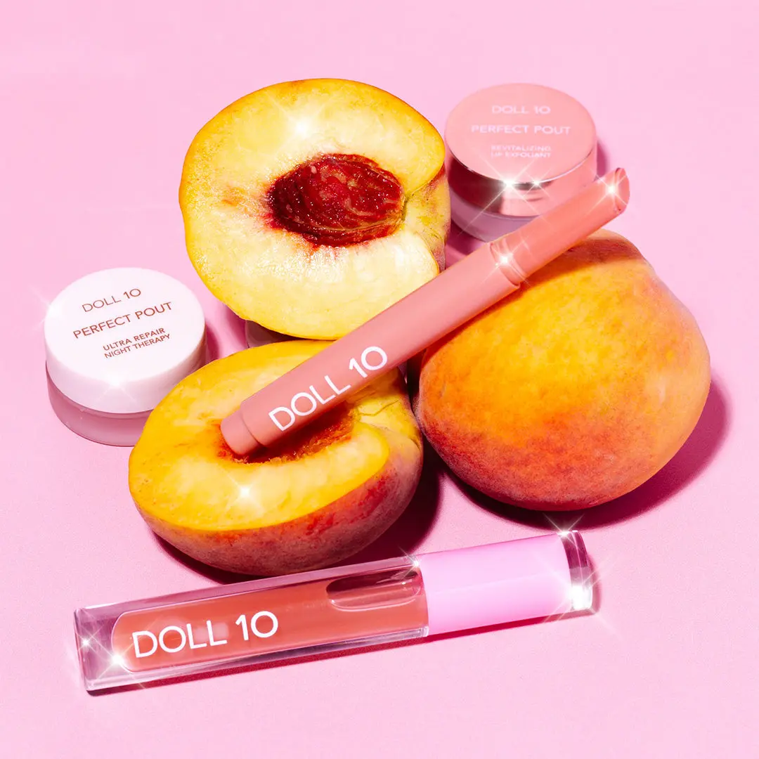 Pop of Peach Juicy Lip Kit| Revitalizing Lip Exfoiliant, Ultra Repair Night Therapy, Plumping Lip Oil with Arnica and Peptides, Peptide Plump Lip Treatment