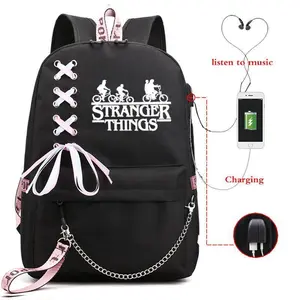 New American TV Stranger Things strangerbackpack USB charging luminous backpackmiddle school bag