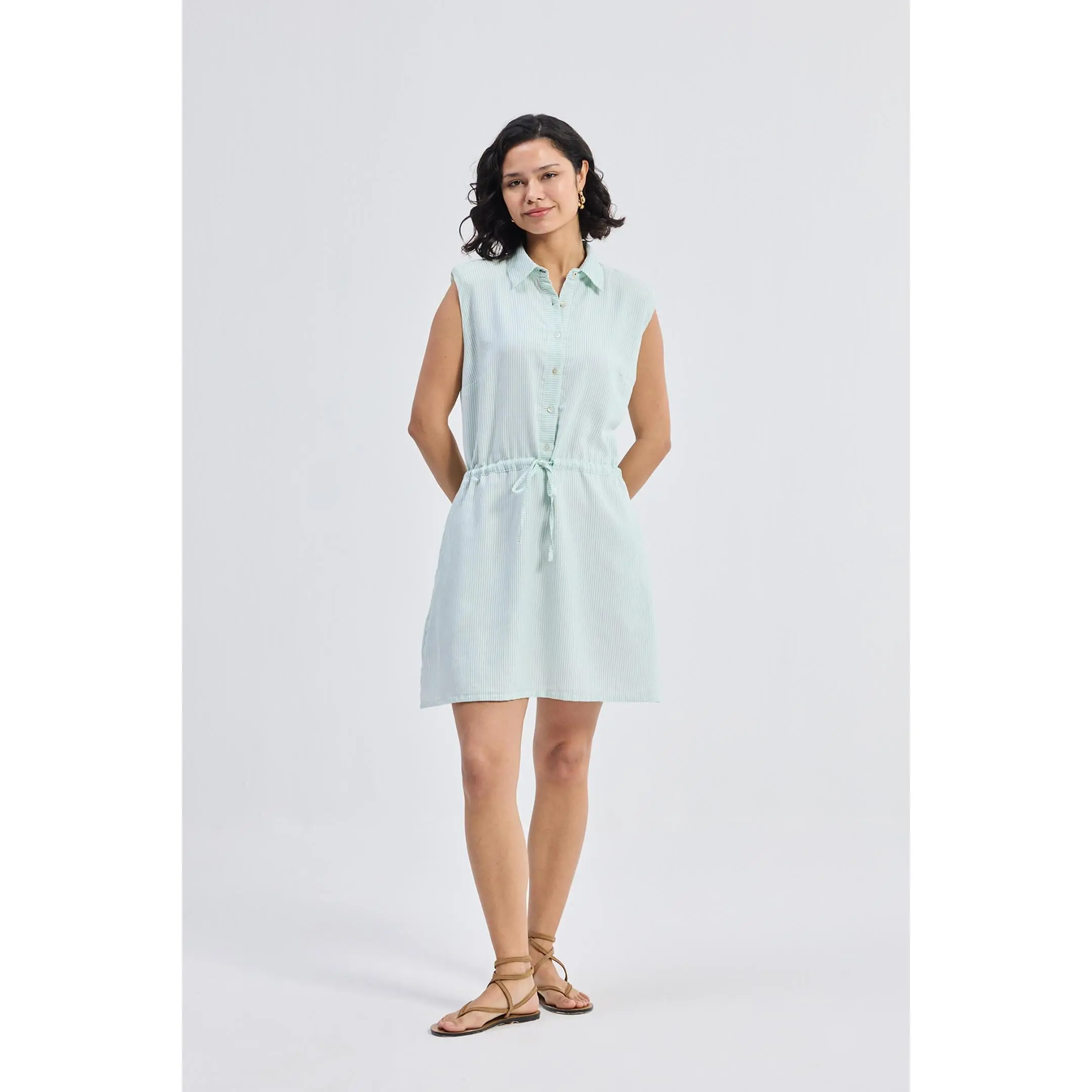 Drawstring Shirt Dress in Stripes