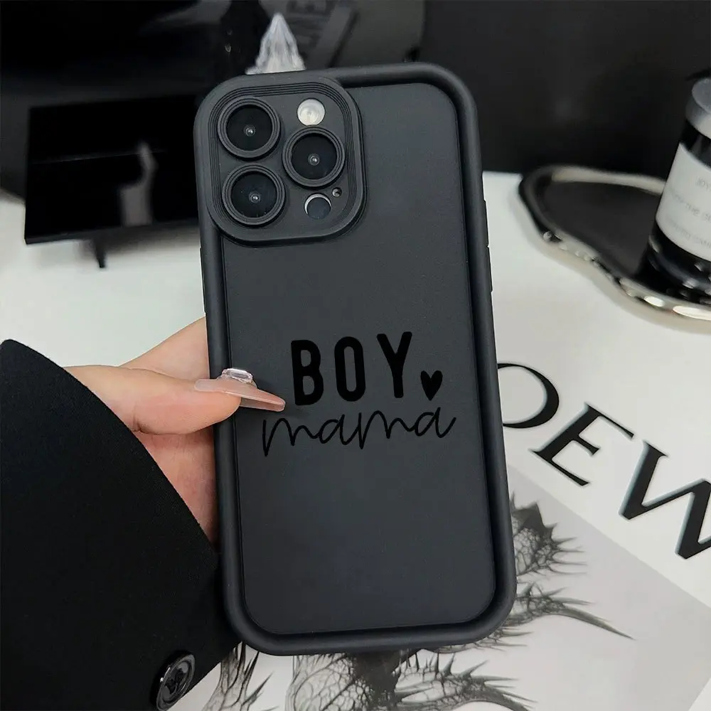 "Boy Mama" Text & Heart Pattern Cartoon Smartphone Case - Anti-Drop, Matte Back, Shockproof Cover for iPhone 17,16e,16,15,14,13,12,11 Pro Max,Air,X,XR,XS Max,8,7 Plus - Protective Mobile Phone Accessory, Accessories