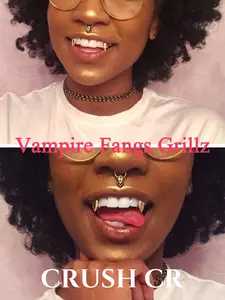 CRUSH CR Vampire Fangs Grillz for Men & Women, 14K Gold/Silver Plated Single Tooth Cap, Removable Teeth Jewelry, Party Accessories, Perfect for Halloween, Cosplay, Raves and Hip Hop Styling
