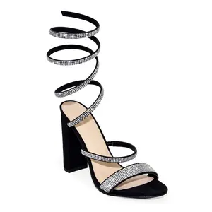 Wild Diva Formal Elegant Spiral Rhinestone Coil Wrap Strappy Ankle Chunky Block Heels Fashion Classy