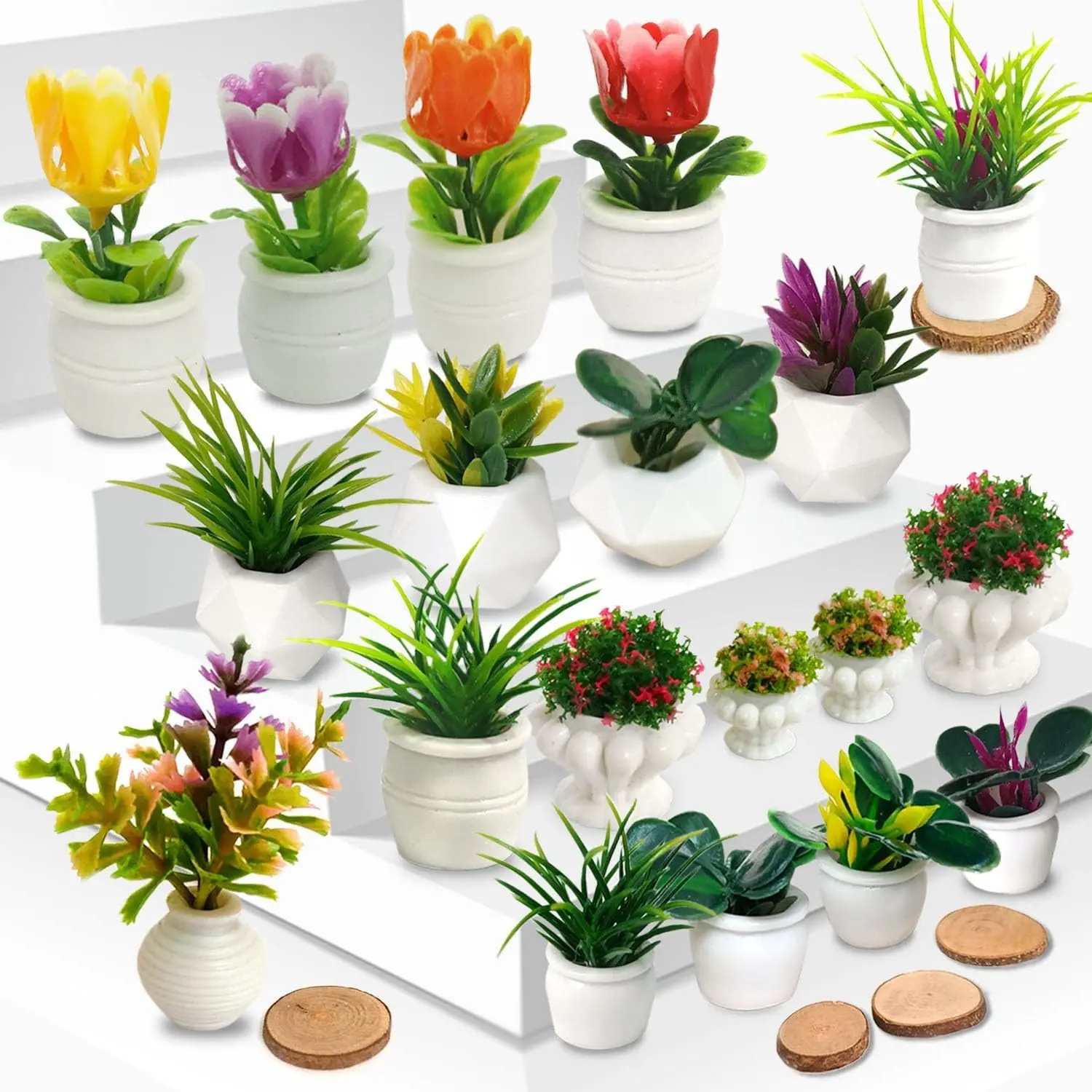 24Pcs Miniature Bonsai Mini Potted Tiny Fake Greenery Ornaments for Dollhouse Decoration