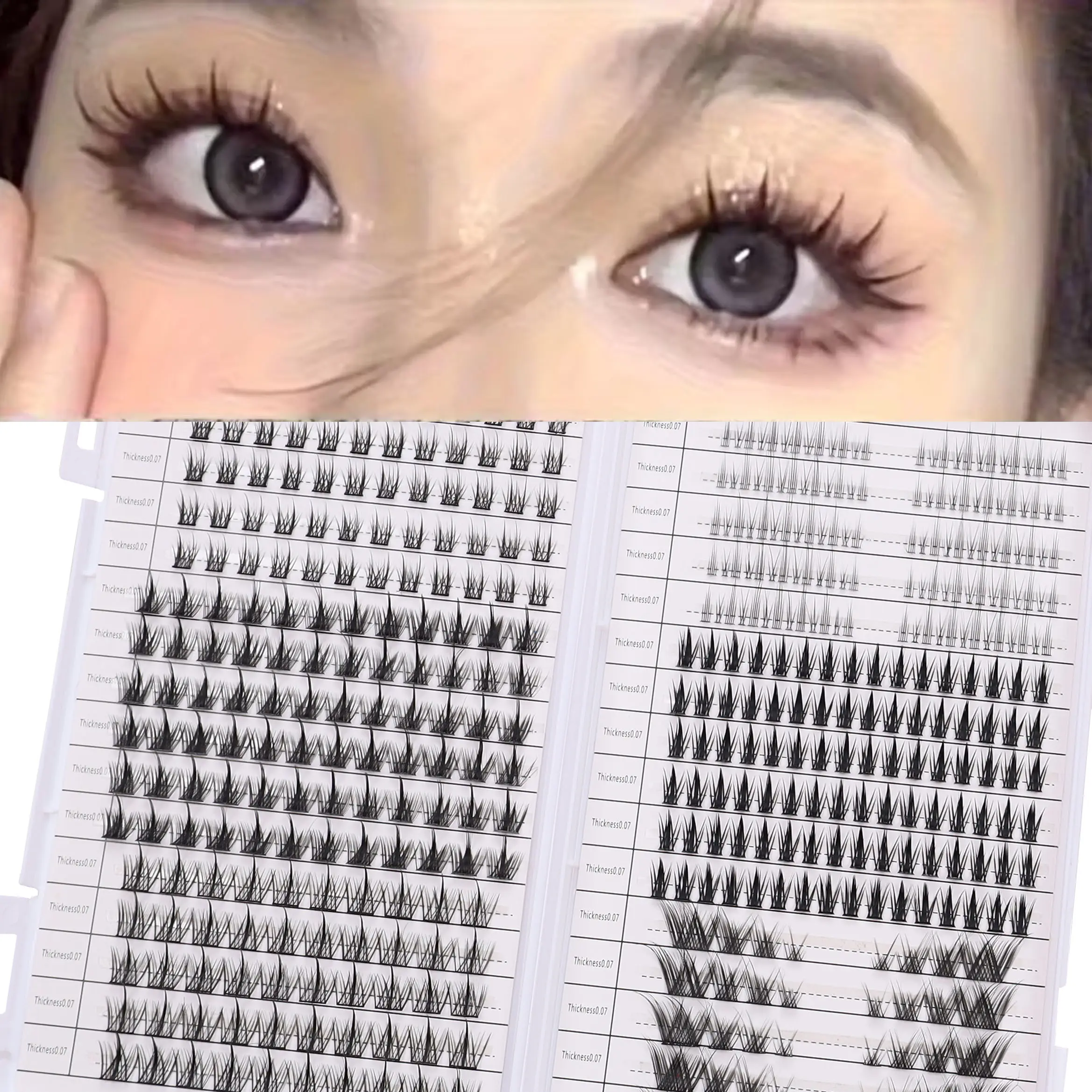 448 clusters of large capacity handmade cat eye cosmetic false lashes - natural makeup extension, various styles of large capacity handmade cat eye mixed DIY single false eyelash set, natural makeup effect improvement, Eyelash Extensions Kit