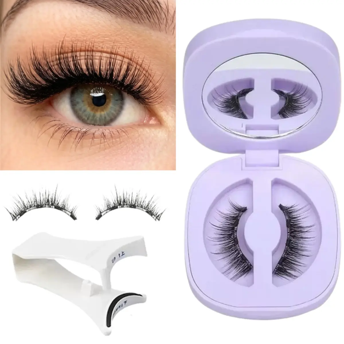 Magnetic Eyelashes with Applicator - Cosmetic Makeup for Daily Use, Lightweight Wispy Cat Eye Style, No Glue Needed, Strong Hold, Reusable, Waterproof, Non-Irritating