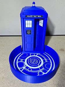 3D Printed Call Box Dice Tower for Dungeons & Dragons, Sci-Fi DND Dice Roller with Gallifreyan Tray for RPG Gameplay