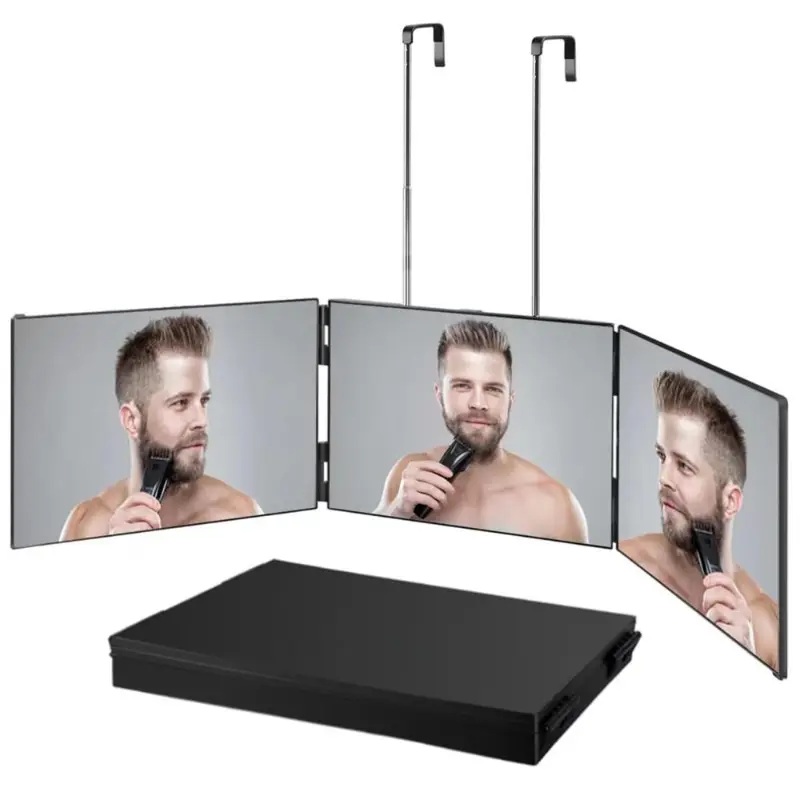 1-piece foldable makeup mirror, retractable and adjustable, hanging makeup mirror, foldable three-sided hairdressing mirror, unisex, Adjustable Trifold Mirror, Tri Folding Mirror, Three Way Mirror