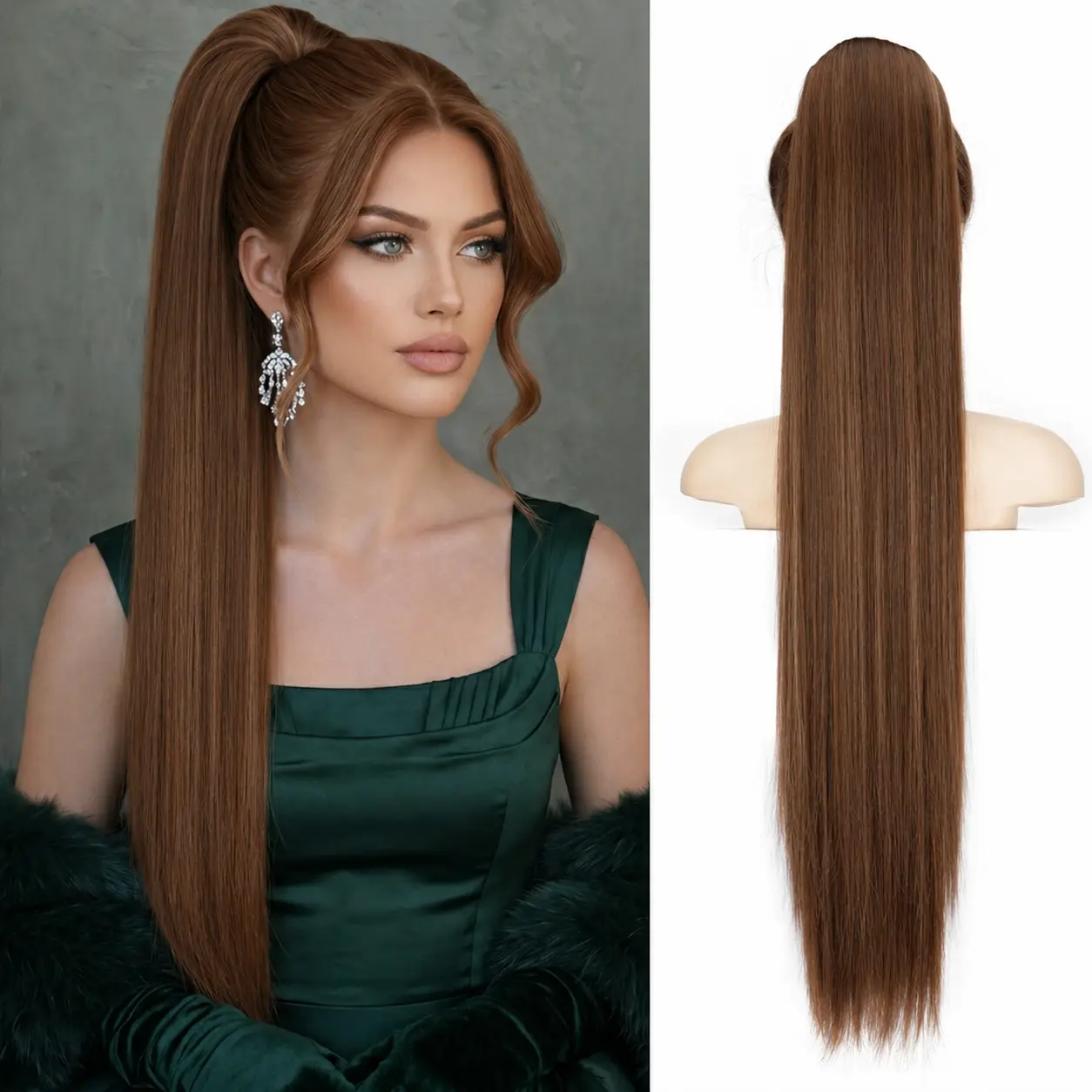Claw Ponytail Extensions Long Straight Ponytails for Women Hairpieces Synthetic Hair Pony Tails Extension glueless Clip in Hairpiece 30inch/170g/6oz