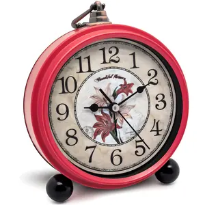 Retro Vintage Metal Desk Alarm Clock - Non-Ticking Silent Analog Table Clock - Battery Operated Quartz Clock for Bedside Desk Table Bedrooms Living Room Home Office Decor