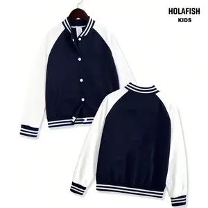 Holafish Kids Baseball Jacket Boys Girls Varsity Classic 100% Polyester Soft Breathable Comfort Fit School Casual Side Pockets