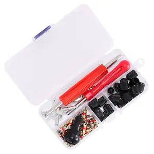 65 pcs Tire Valve Stem Tool Puller and Installer Kit- 50 Pcs Valve Cores with Slotted-Head Valve Caps, Tire Stem Puller Tools,Dual Single Head Valve Core Remover and 4-Way Valve Tool