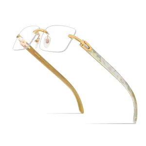 Hip Hop Rimless Gold Frame Retro Vintage Sunglasses with UV400 Protection & Clear Polycarbonate Lenses for Women