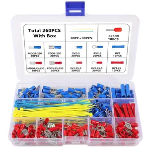 260PCS Crimp Connectors and Terminals Kit Heat Shrink Assorted Full Insulated Wire Insulated Electrical Connector Assorted Spade Ring Fork Assortment Kit Terminal Plug Kit