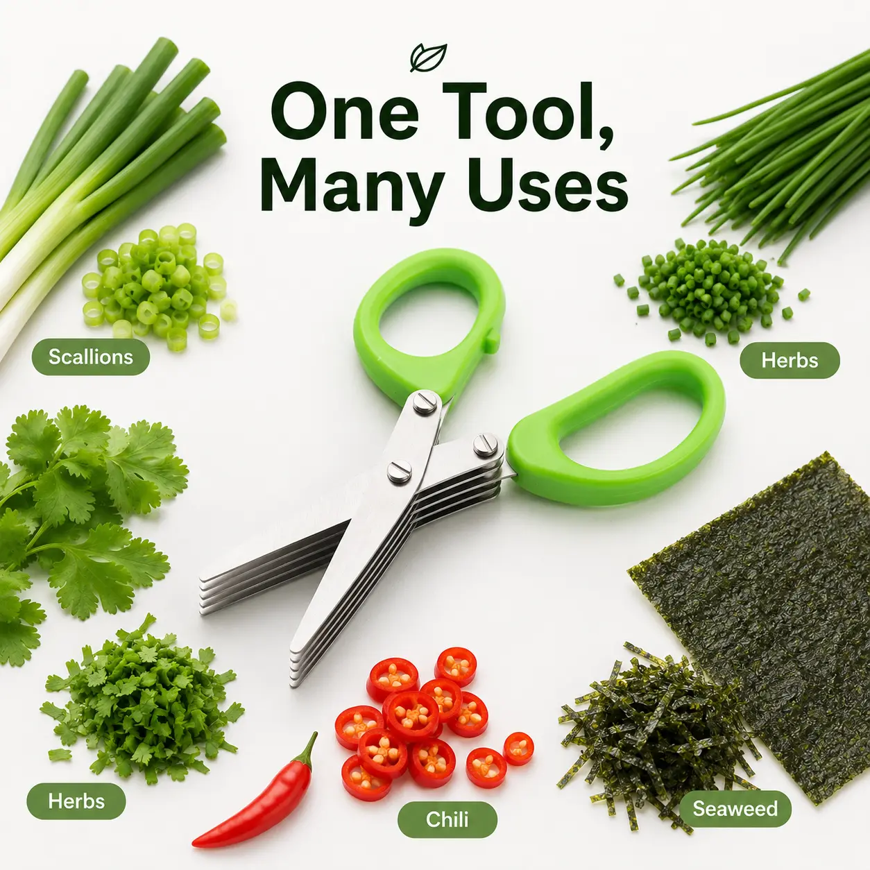 Stainless Steel 5 Blades Scallion Cutter Scissors, Multi-Layer Sharp Kitchen Herb Shears for Chopping Chives Cilantro Seaweed Chili, Safe PP Handle Easy Clean Multipurpose Food Cutting Scissors for Home Cooking - MM2
