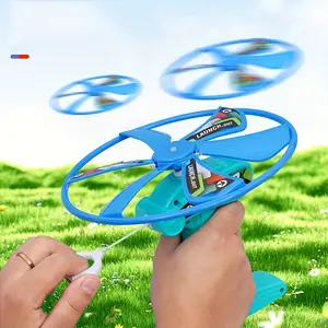 Rotating flying saucer toy set, novel string flying toy, one launcher plus two flying saucers, suitable for parent-child interaction and outdoor games