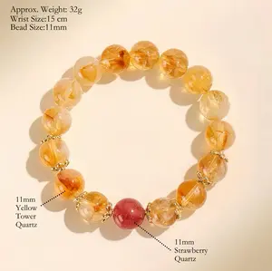 Sunlit Abundance: Natural Golden Rutilated Quartz & Strawberry Quartz Luck Bracelet
