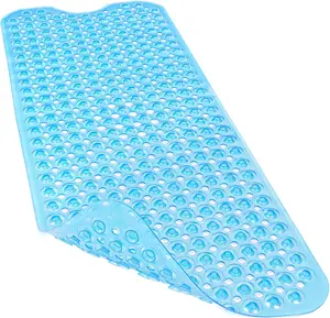 Non-Slip Large Soft Fabric Bathtub & Shower Mat, 40x16 in Extra Soft Bath Mat with Suction Cups, Drain Holes, Machine Washable Blue Bathroom Supply (Father's Day Gift Option)