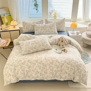 4pcs Norway Forest Four-Piece Bedding Set, soft and skin-friendly, with low-saturation soft texture, attractive floral patterns, and breathable， Includes 1*duvet cover + 1*Flat Sheet + 2*Pillowcases,no core, Soft Bedding Sets