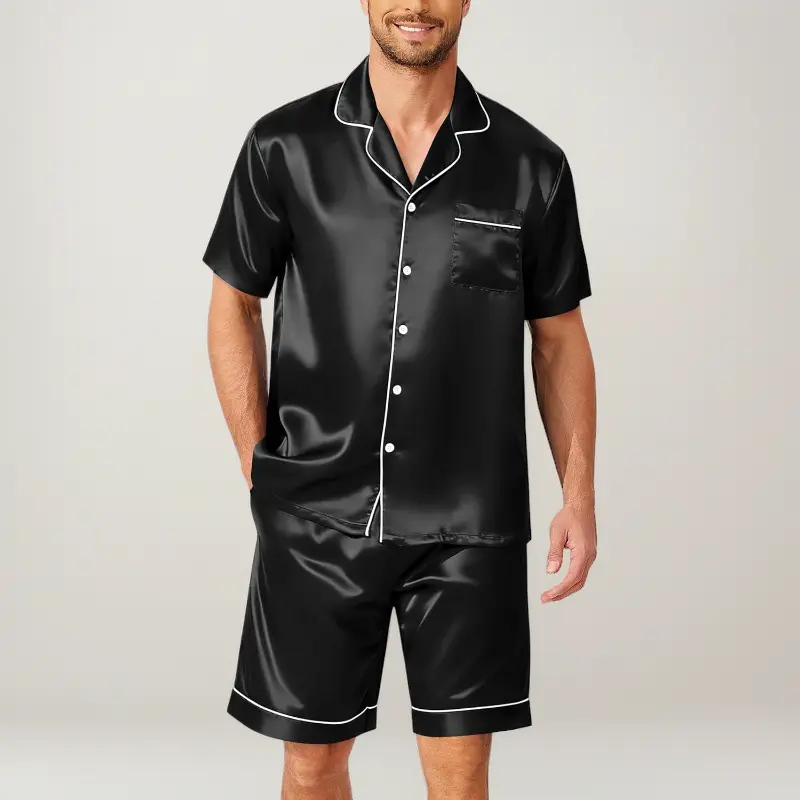 Men's Pajamas Set Silk Satin – Short Sleeve Button Down Pjs Set 2 Piece, Soft Breathable Sleepwear with Pockets, Lightweight Loungewear for Summer – S-XXL