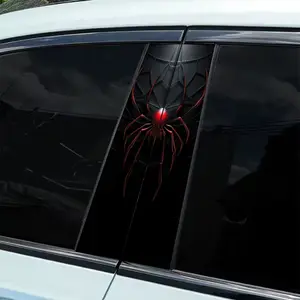 2Pcs Red Eye Black Spider Car Decal, Automobile Decals - Simple peel and paste B-pillar protection, durable and age-resistant, for personalizing your vehicle, car protection, Bold visual effects, Peelable stickers