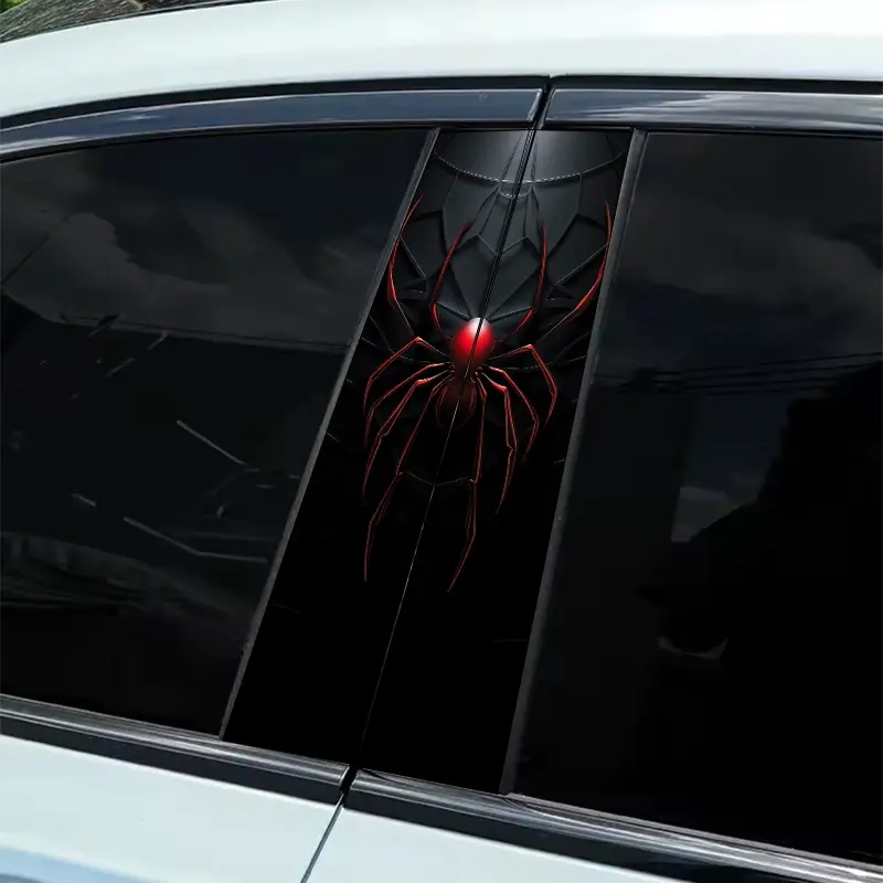 2Pcs Red Eye Black Spider Car Decal, Decal For Cars, Car Accessories, Simple peel and paste B-pillar protection, durable and age-resistant, personalizing vehicles, car protection, visual effects, Peelable stickers, Vehicle Decoration