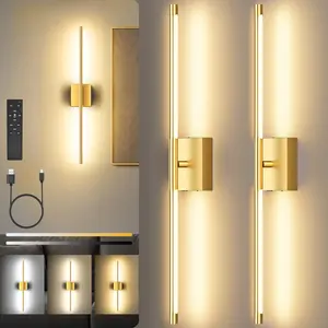 Battery Operated Wall Lights Set of Two, 【Non-Removable Battery】10000mAH Rechargeable Wall Lamps with Remote Control, Dimmable Gold/Black LED Wireless Wall Sconces for Bedroom, Living Room, Hallway, Dining Room, 360° Rotate 3CCT