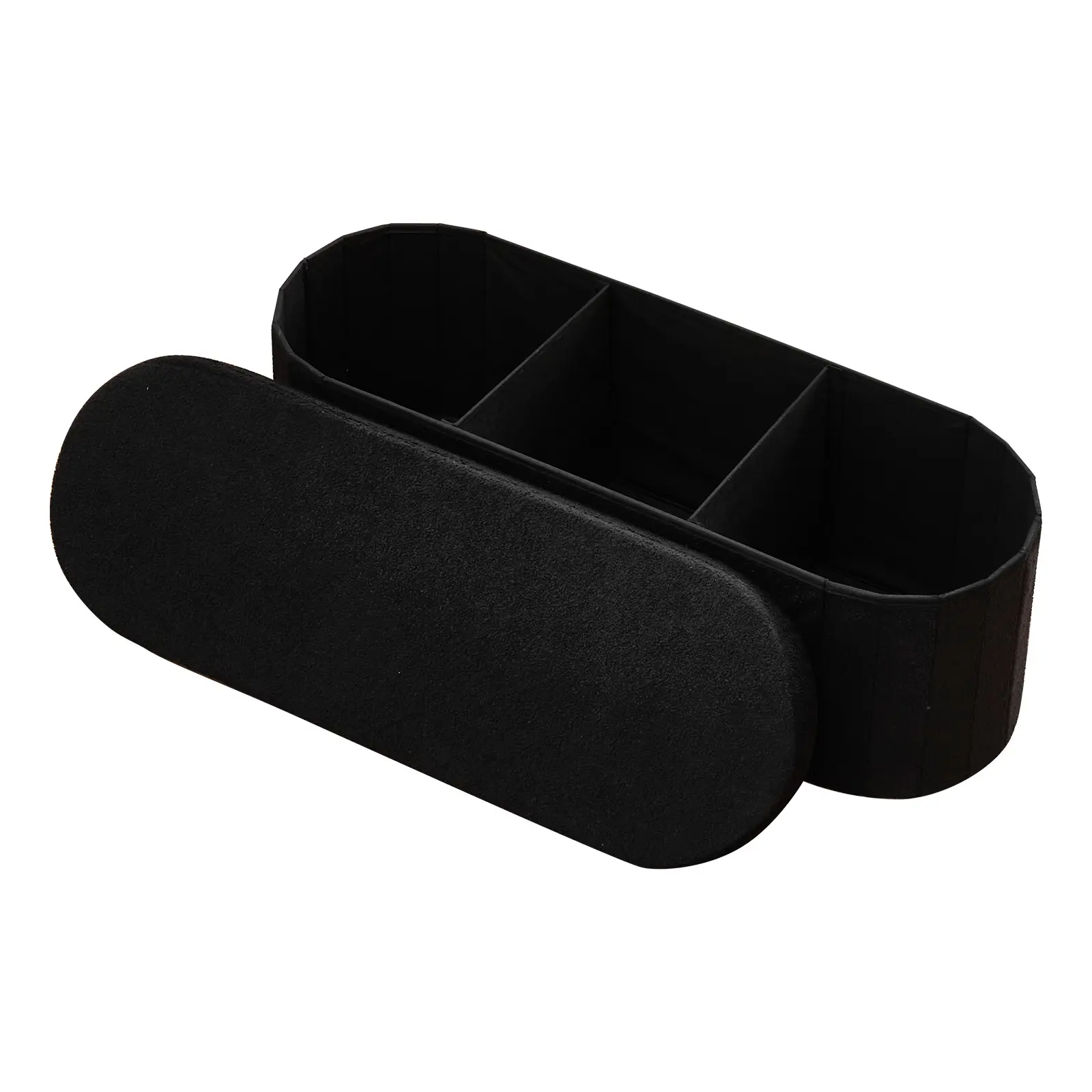 【SummerFinds】VEVOR Oval Storage Ottoman Bench, Foldable Teddy Fleece End of Bed Bench, Folding Upholstered Bed Ottoman Chest with Large Storage Space, Supports 660 lbs, for Living Room, Bedroom, Entryway, Black, Furniture Ottoman, Soft Cushioned Stool