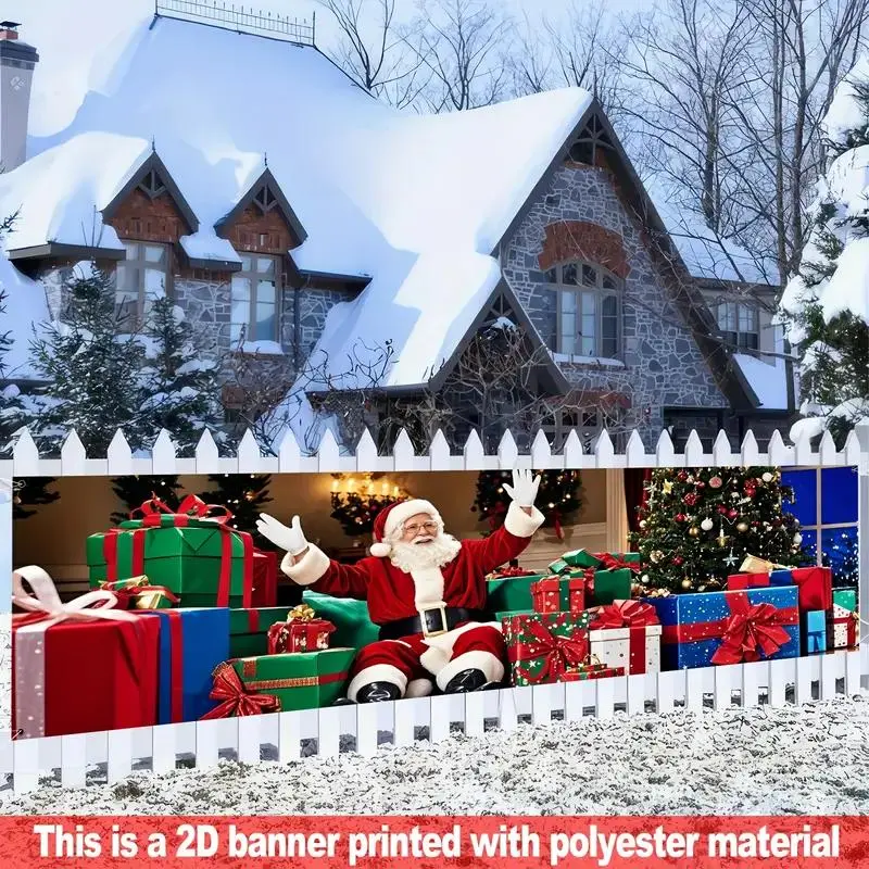 Santa Claus Gift Tree Banner, Yard Sign Banner, 45.72x200.66 Cm Polyester, Indoor Outdoor Decor, Easy Hang, Perfect for Christmas & New Year Celebrations