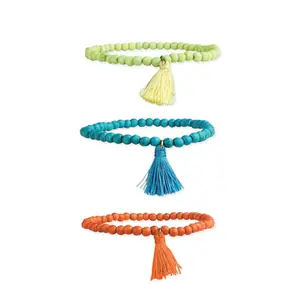 Zad Jewelry Beaded Stretch Bracelets w Tassel Set of 3, Orange/Lime/Aqua bracelet stacking bracelet stacks bracelets Modern Fashion Accessories