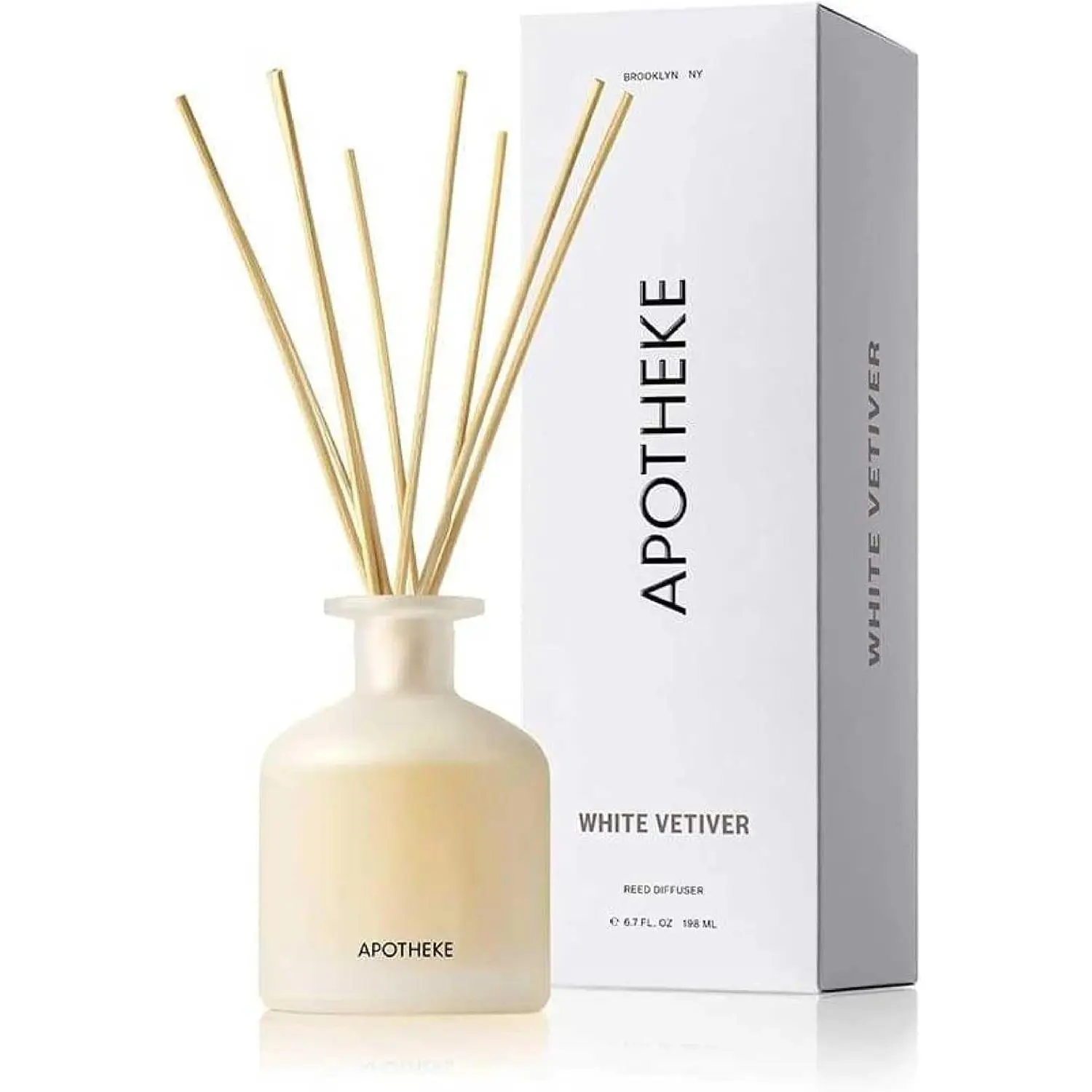 Apotheke White Vetiver Scented Reed Diffuser for Home - 10 Rattan Sticks, Essential Oil Aromatherapy, Long-lasting Fragrance for Bedroom-Bathroom, 6.7 Fl Oz