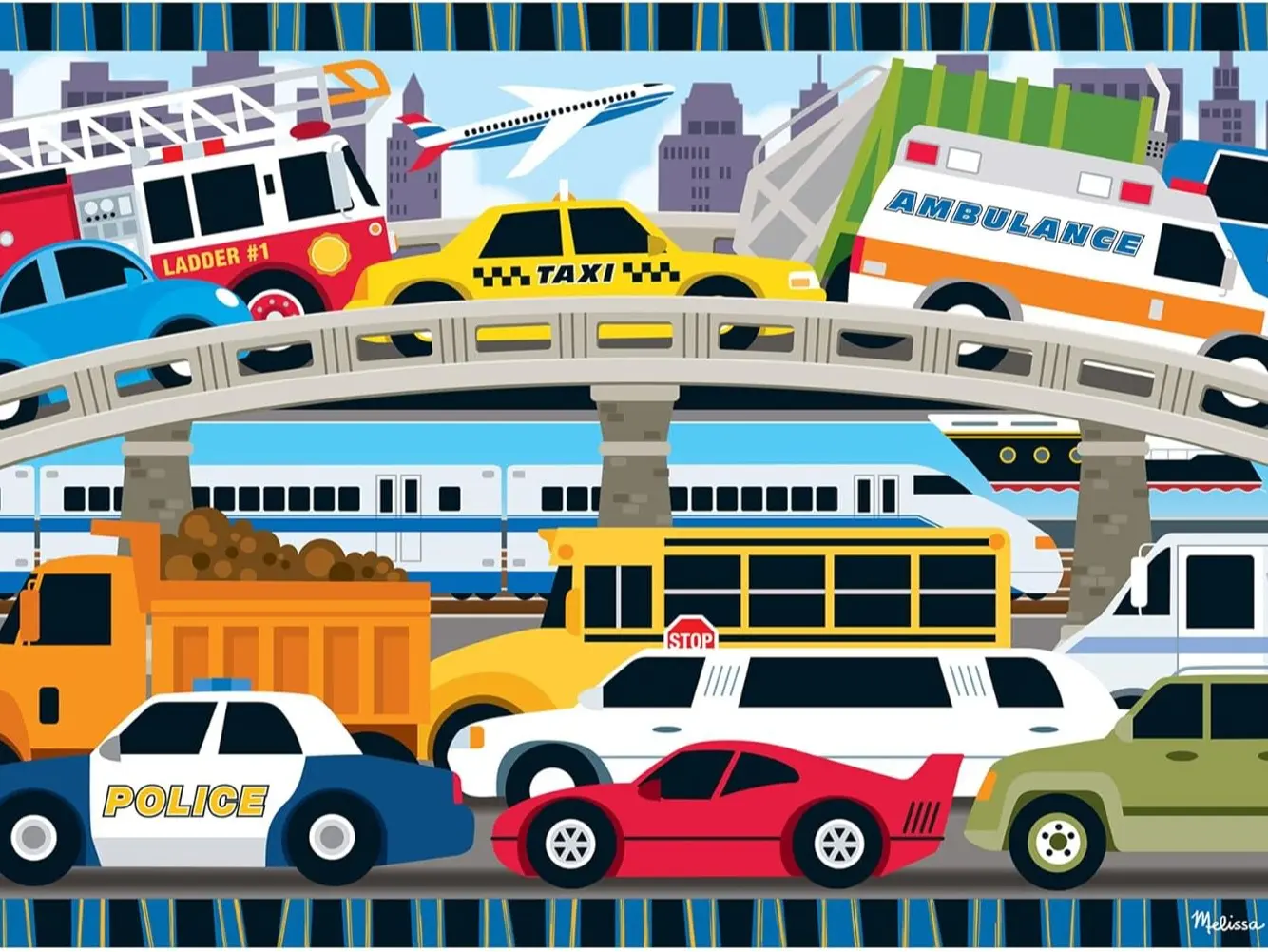 Jumbo Traffic Jam Floor Puzzle - 24-Piece Vehicle Themed Jigsaw with Vehicle Icons & Cars, Eco-Certified FSC BPA-Free Toy for Preschool Kids Ages 3-4 Years+