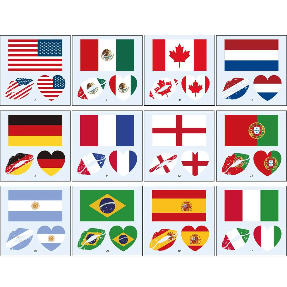 Football Temporary Tattoos – Country Flag Face Stickers for Sports Events, Festivals & Celebration Parties