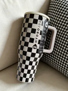 Hydrojug Traveler 40oz Black & White Checkered Large Capacity Stainless Steel Water Bottle With Straw. Flip-Straw, Completely Leak-Proof. Perfect For Students And Office Workers, Sports, Camp, Travel. Birthday Gift, Festival Gift.