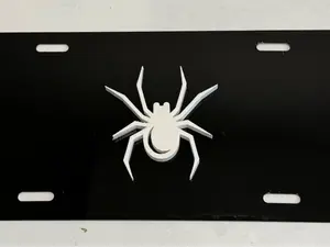 Spider Widow Style in 3D- License Plate INSERT Black w White Automotive License Plate - Creepy Crawlers Spiders