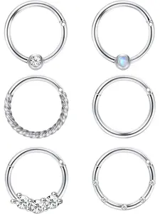 Cartilage Hoop Earrings for Men Women Stainless Steel CBR Hinged Clicker Nose Ring Helix Septum Couch Daith Lip Tragus Piercing Sleeper Earrings High Quality Jewelry Set